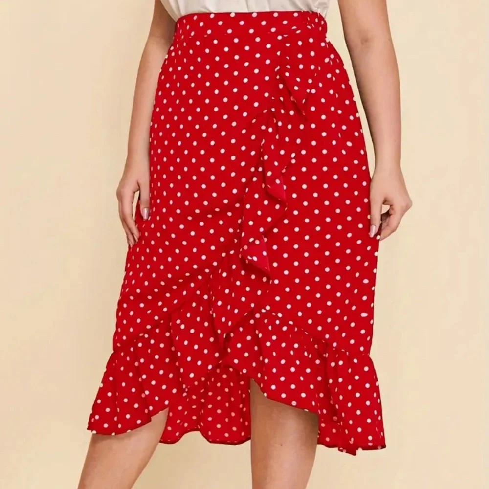 NEW| Plus Size Womens Ruffled Polka Dot Print Chic Skirt - Picture 1 of 4